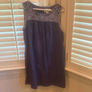 Linen blue dress with outline detail